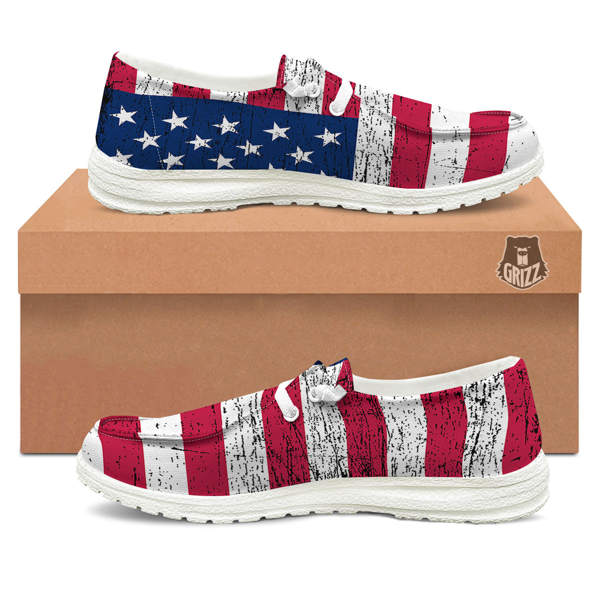 Flag USA Grunge Print White Loafers-grizzshop