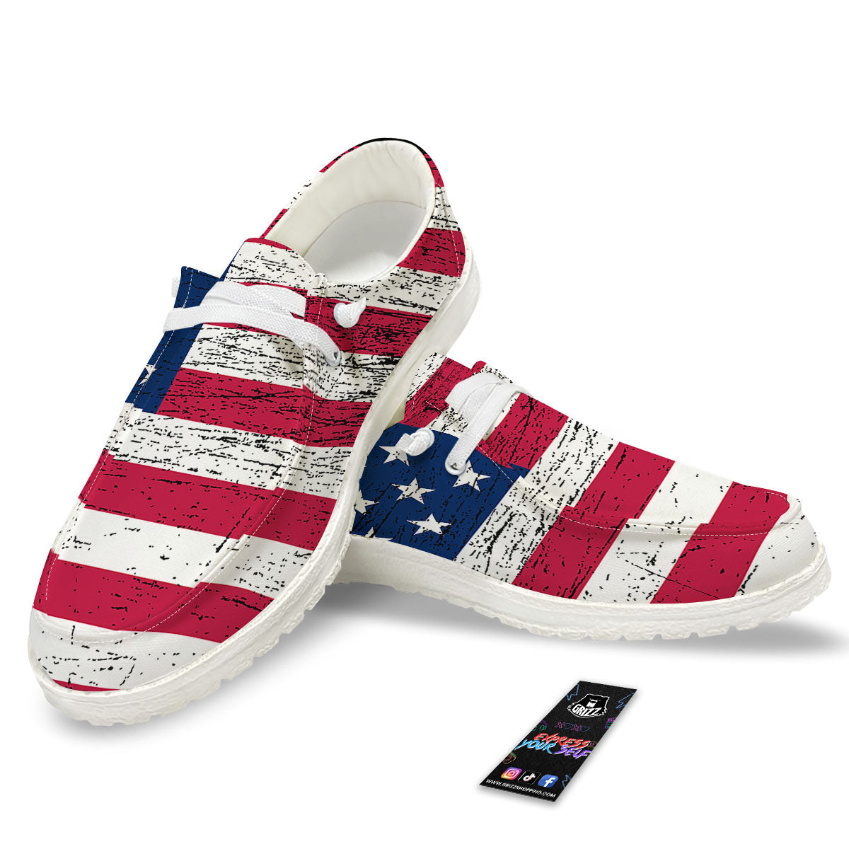 Flag USA Grunge Print White Loafers-grizzshop