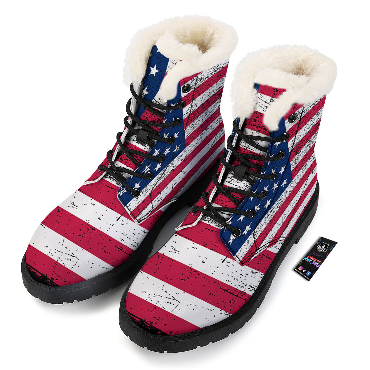 Flag USA Grunge Print Winter Boots-grizzshop