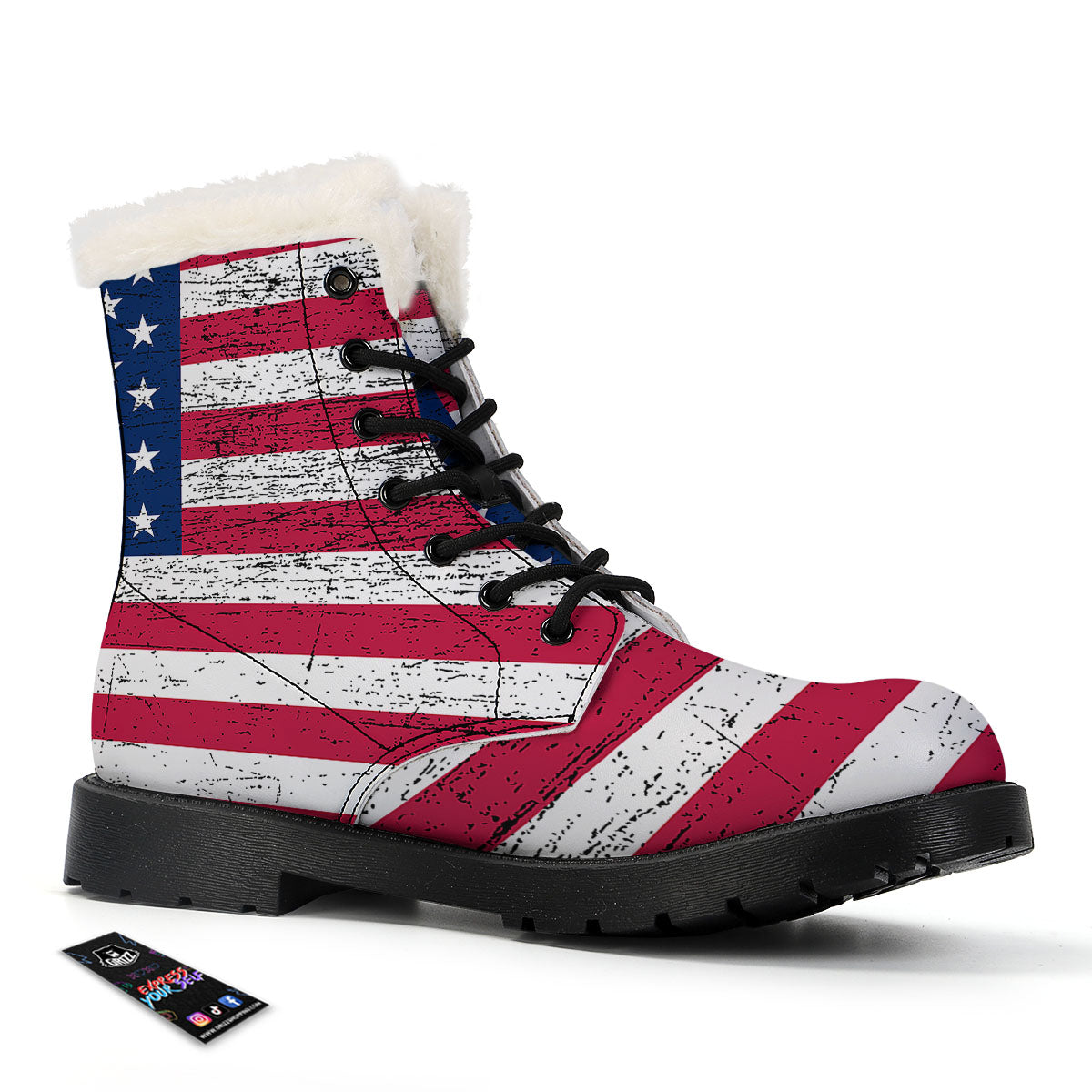 Flag USA Grunge Print Winter Boots-grizzshop