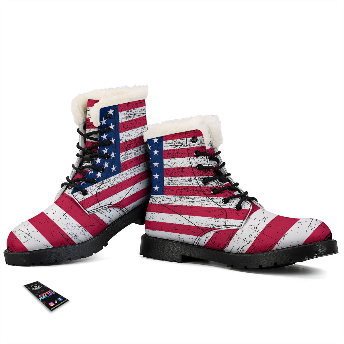 Flag USA Grunge Print Winter Boots-grizzshop