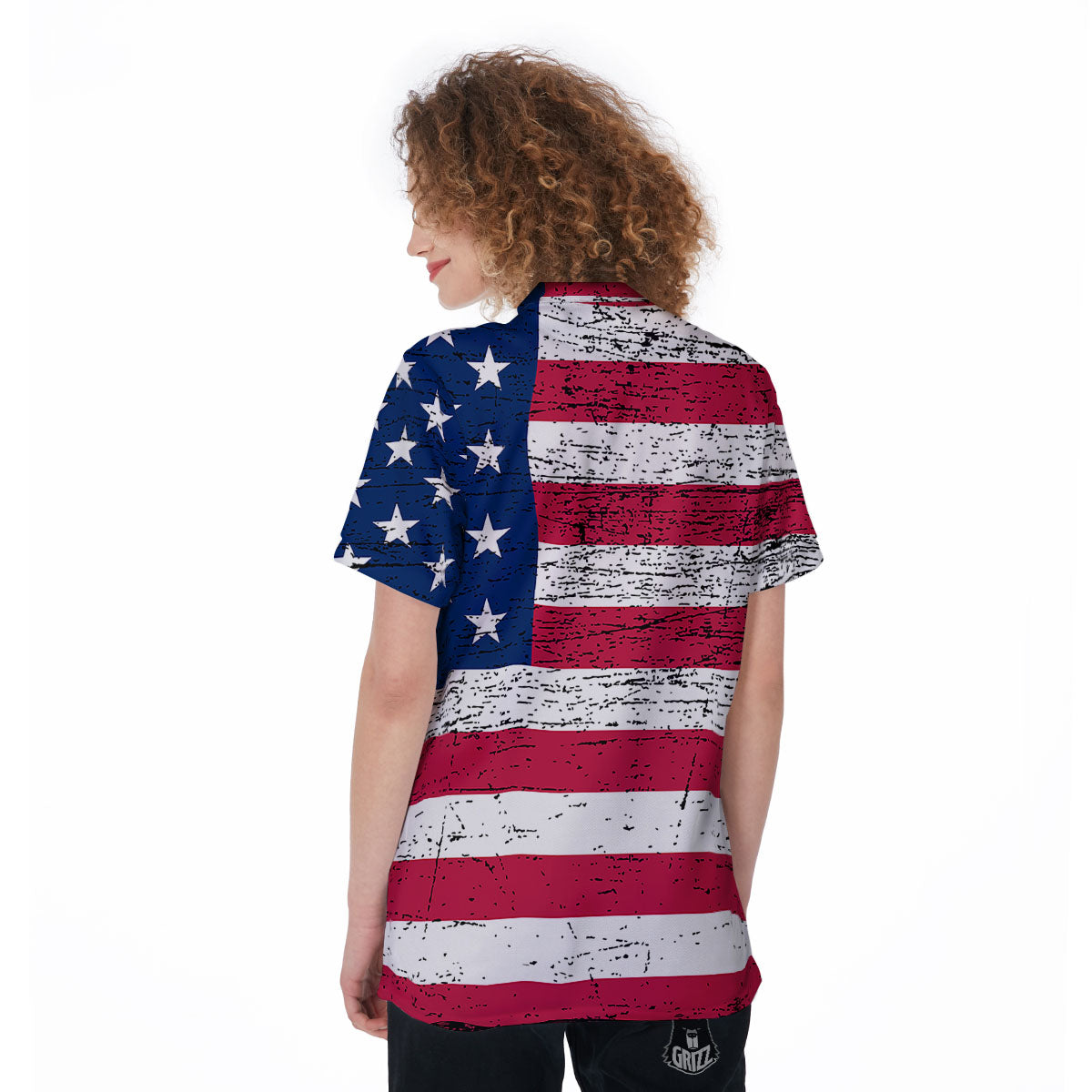 Flag USA Grunge Print Women's Golf Shirts-grizzshop