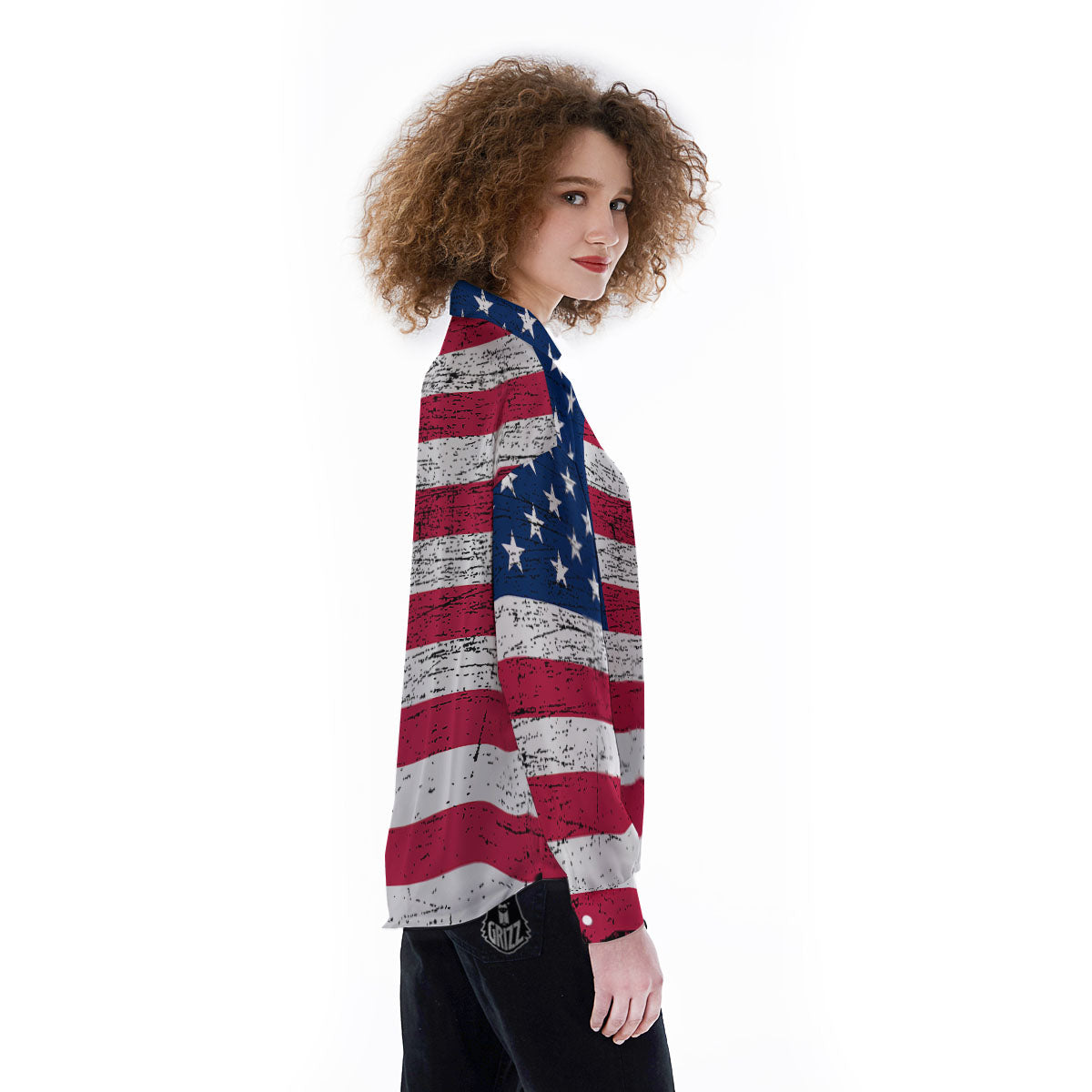 Flag USA Grunge Print Women's Long Sleeve Shirts-grizzshop