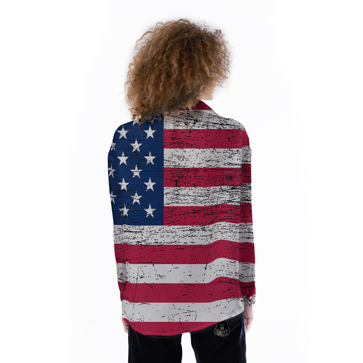 Flag USA Grunge Print Women's Long Sleeve Shirts-grizzshop