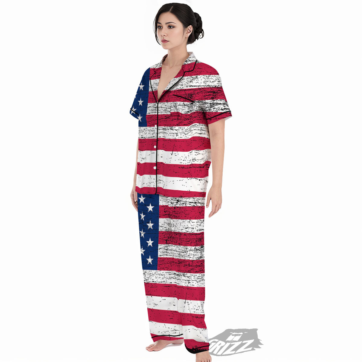 Flag USA Grunge Print Women's Pajamas Set-grizzshop