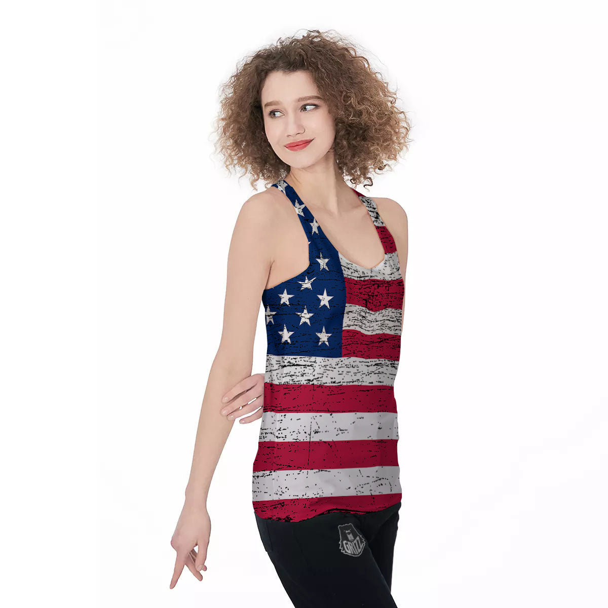 Flag USA Grunge Print Women's Racerback Tank Top-grizzshop