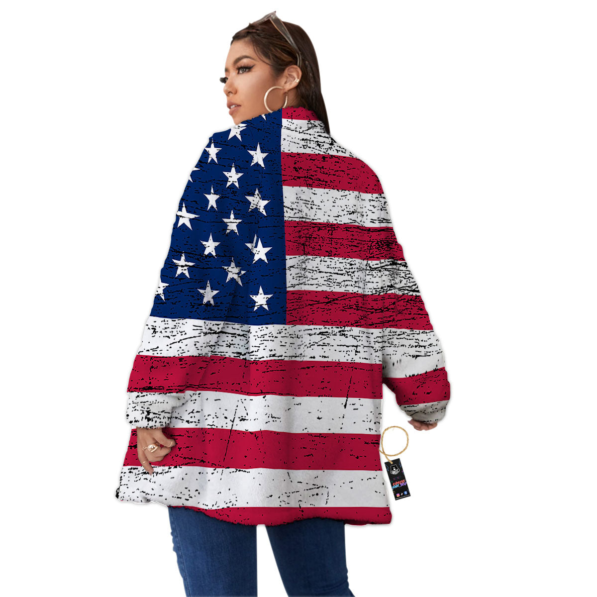 Flag USA Grunge Print Women's Sherpa Jacket-grizzshop