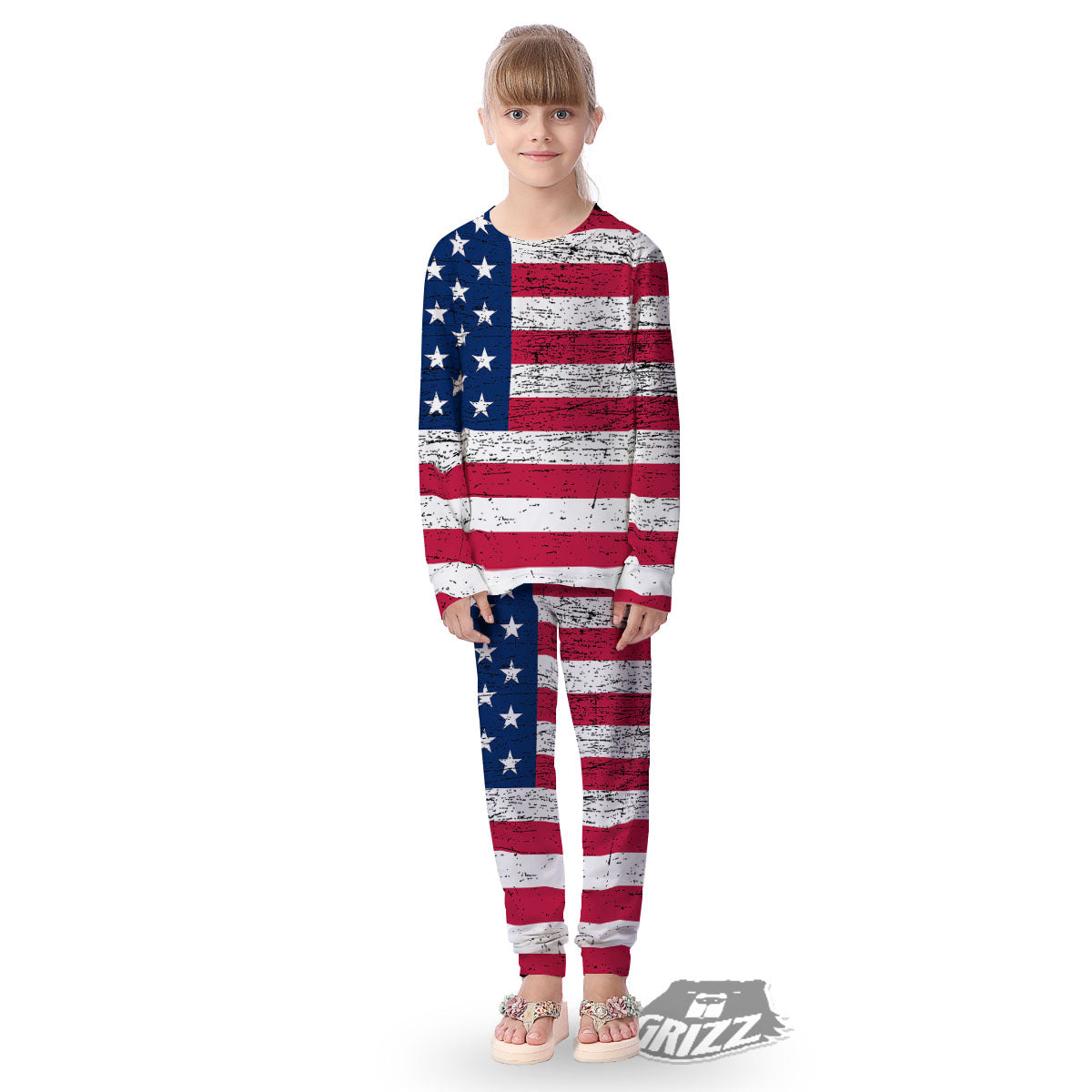 Flag USA Grunge Print Kid's Pajamas-grizzshop