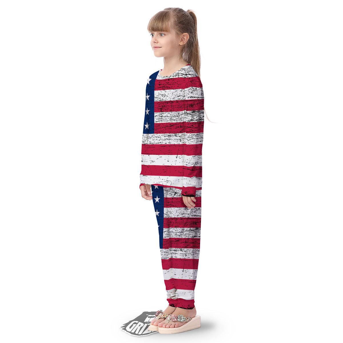 Flag USA Grunge Print Kid's Pajamas-grizzshop