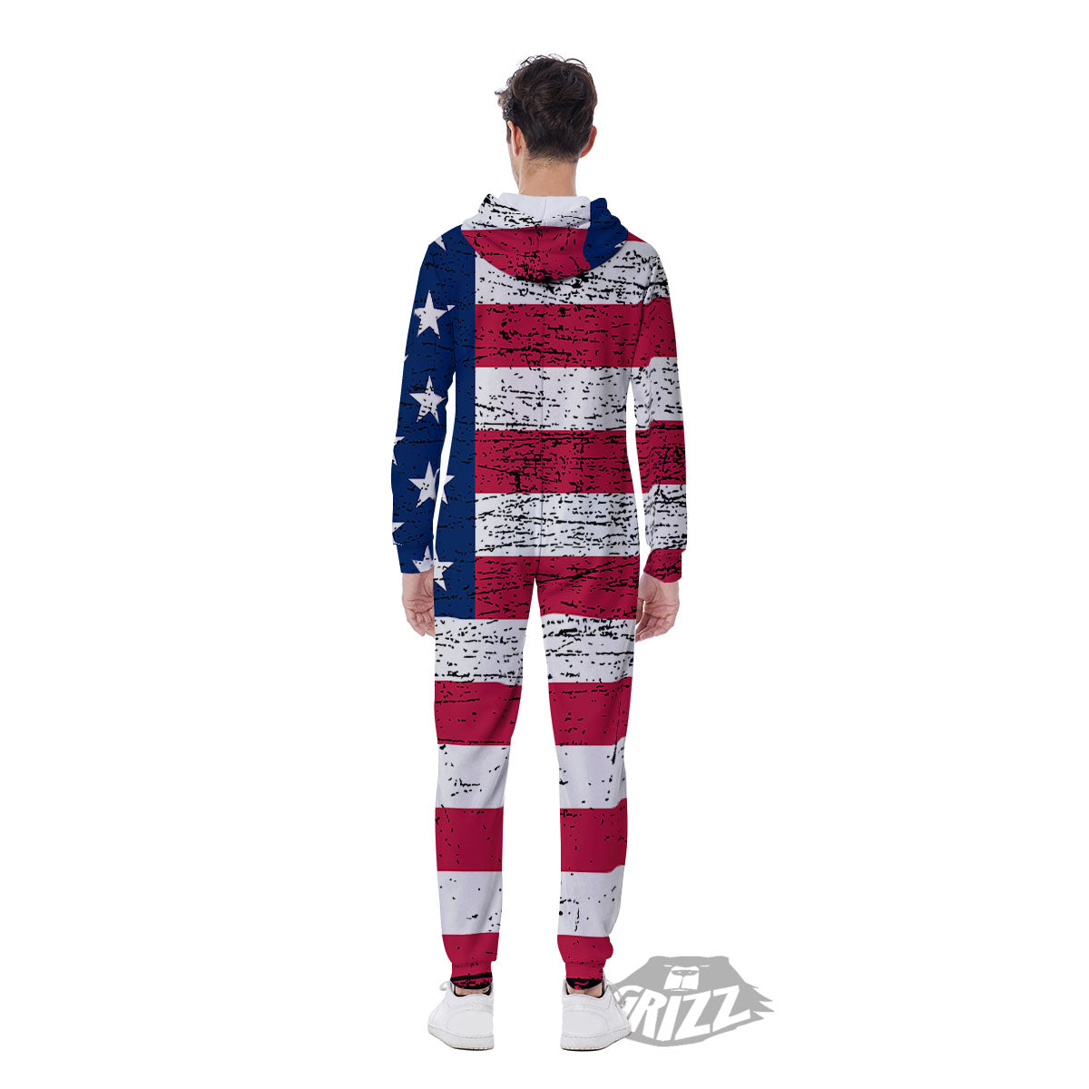 Flag USA Grunge Print Men's Jumpsuit-grizzshop