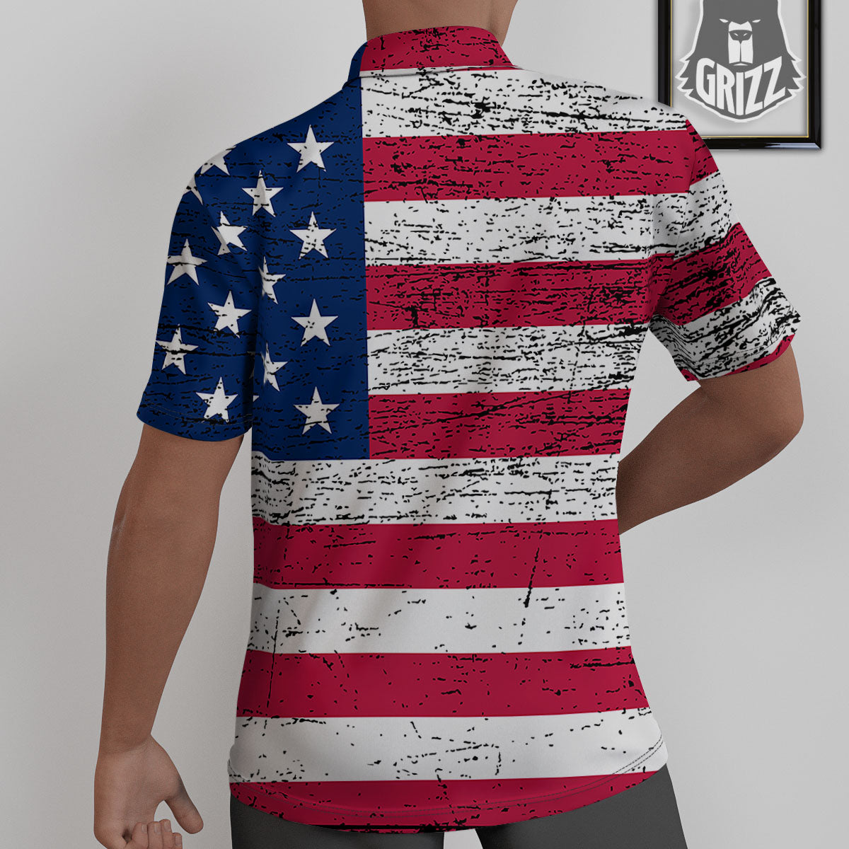 Flag USA Grunge Print Untucked Shirts-grizzshop