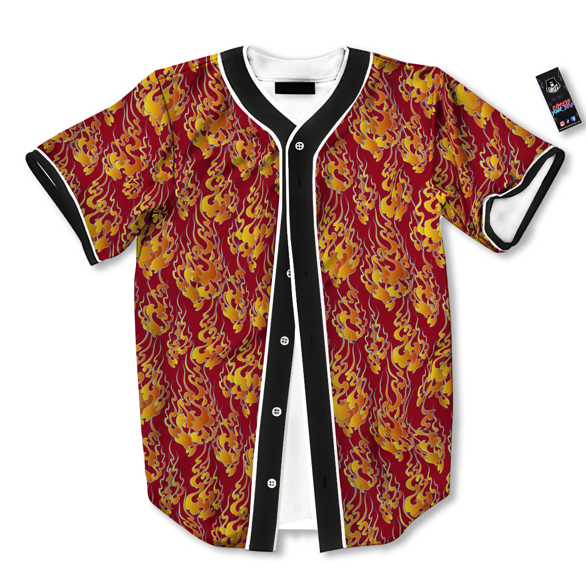 Flame Burning Japanese Art Print Pattern Baseball Jersey-grizzshop