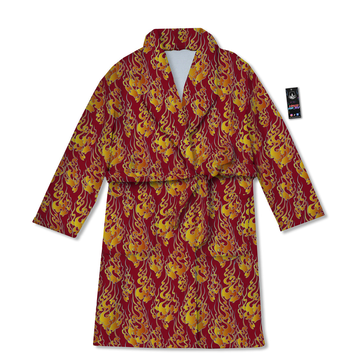 Flame Burning Japanese Art Print Pattern Bathrobe-grizzshop