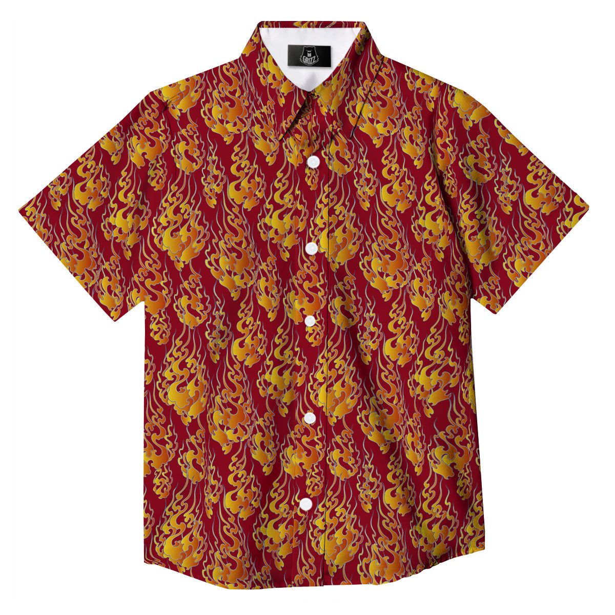 Flame Burning Japanese Art Print Pattern Button Up Shirt-grizzshop
