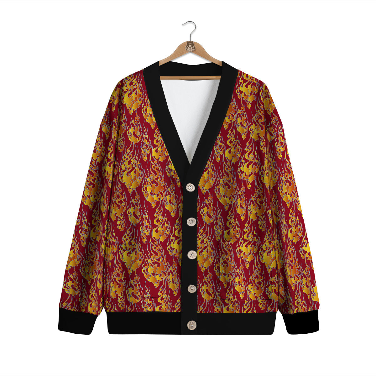 Flame Burning Japanese Art Print Pattern Cardigan-grizzshop