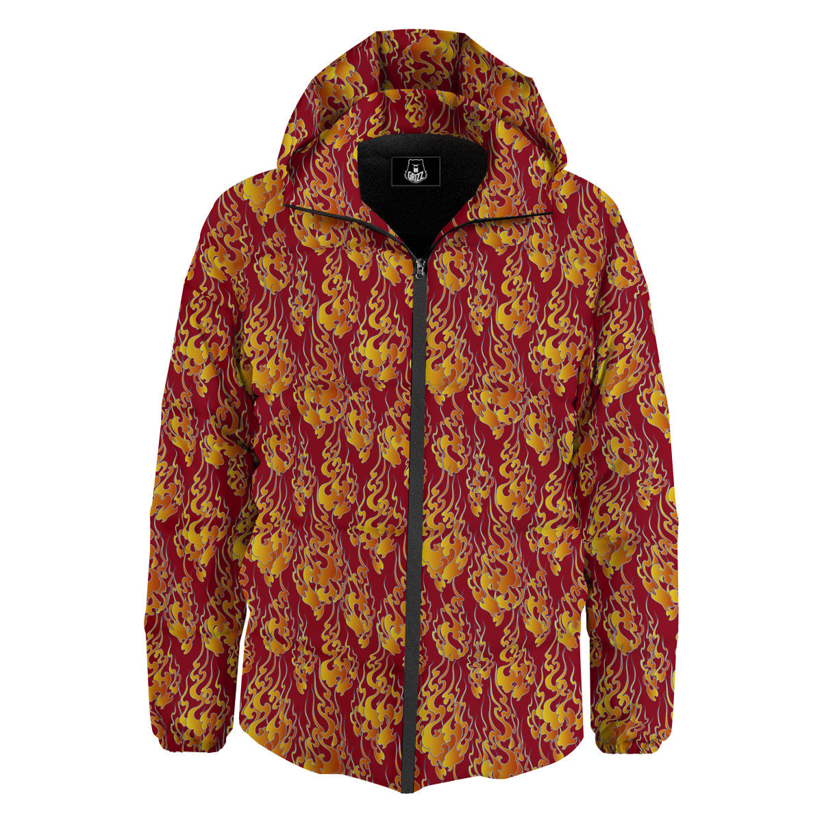 Flame Burning Japanese Art Print Pattern Down Jacket-grizzshop
