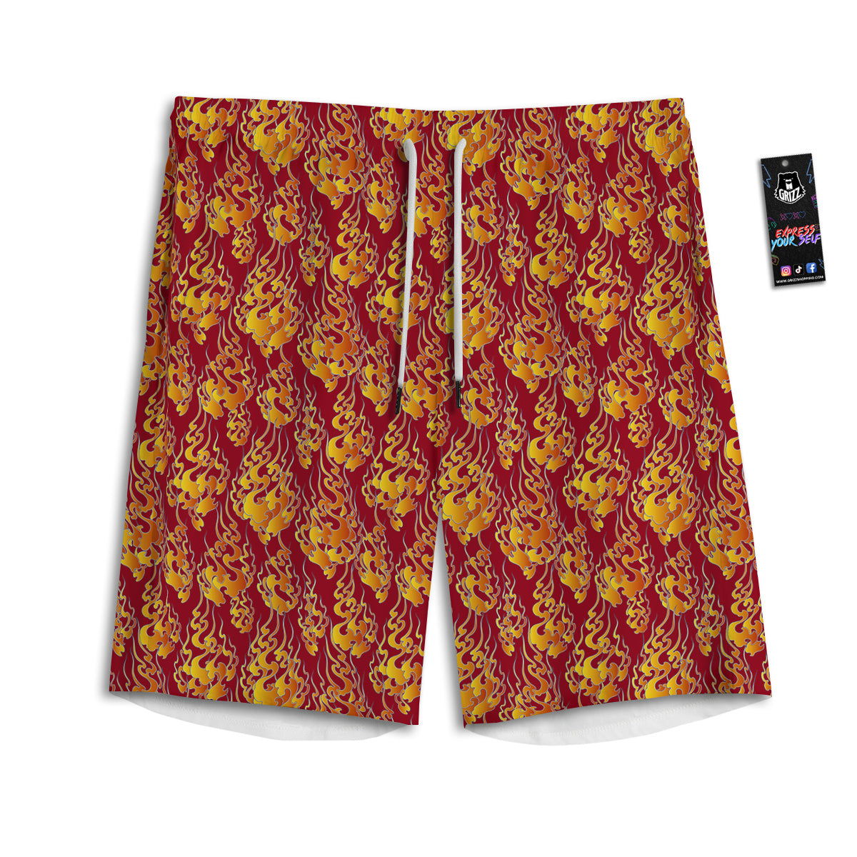 Flame Burning Japanese Art Print Pattern Men's Athletic Shorts