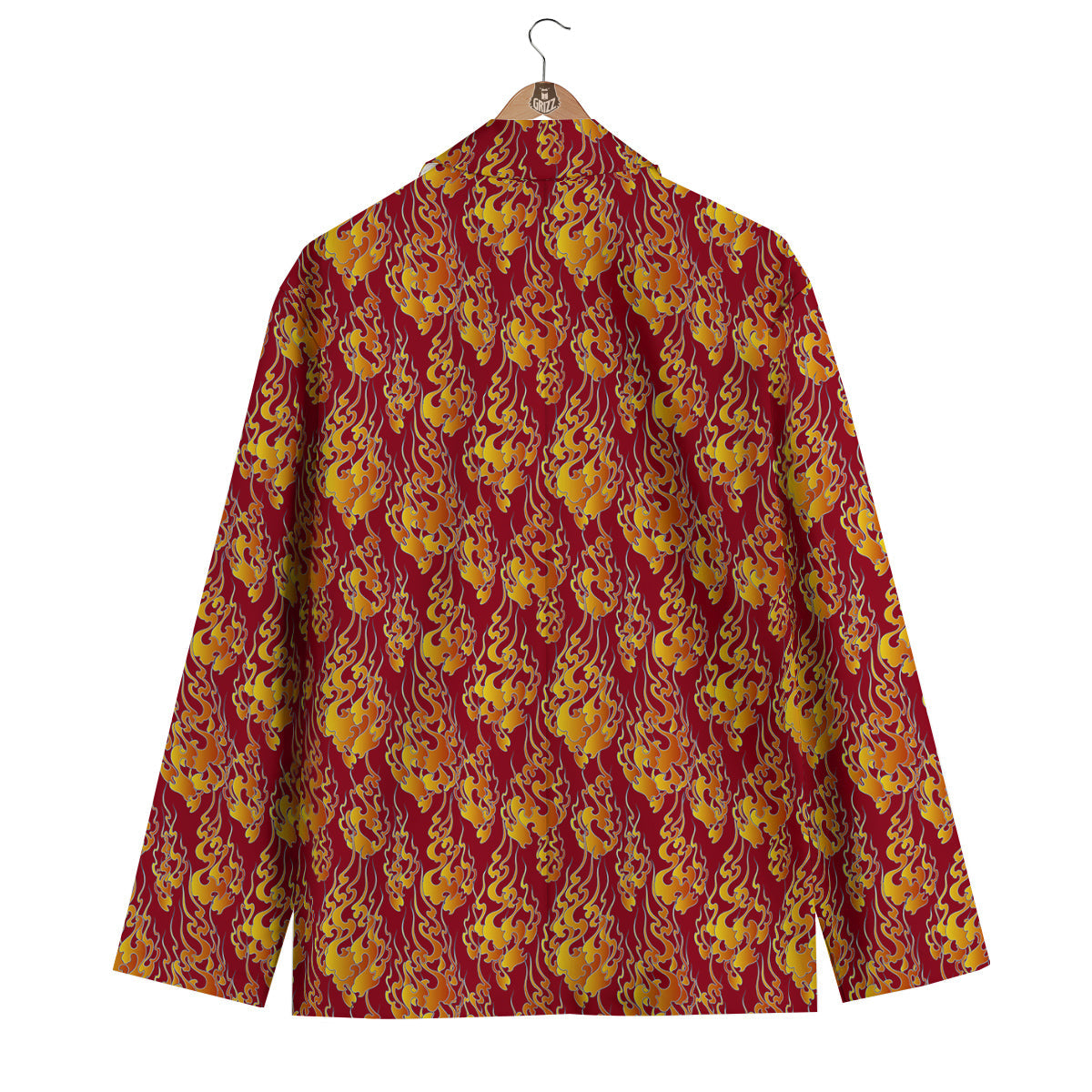 Flame Burning Japanese Art Print Pattern Men's Blazer-grizzshop