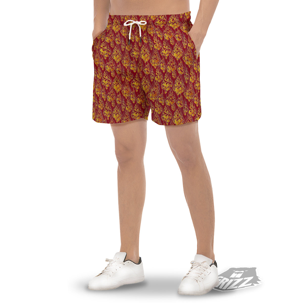 Flame Burning Japanese Art Print Pattern Men's Gym Shorts-grizzshop