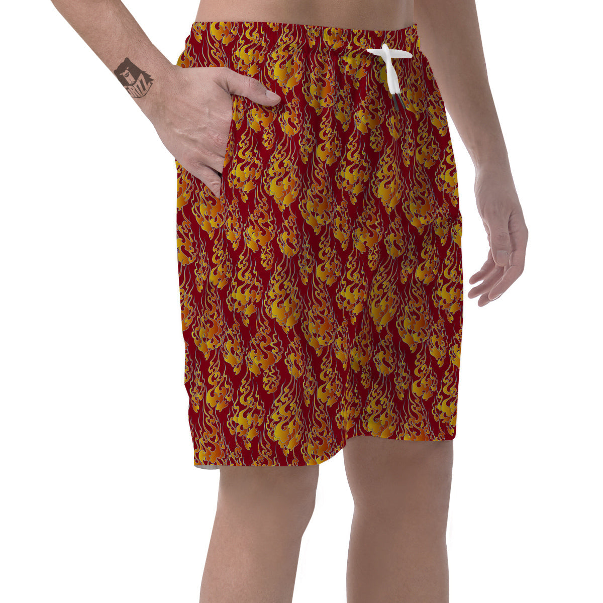 Flame Burning Japanese Art Print Pattern Men's Shorts-grizzshop