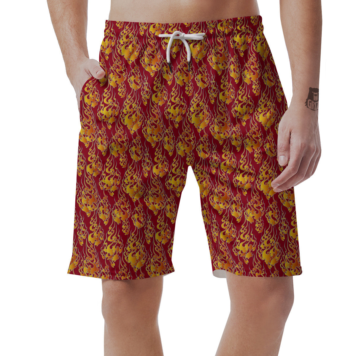 Flame Burning Japanese Art Print Pattern Men's Shorts-grizzshop