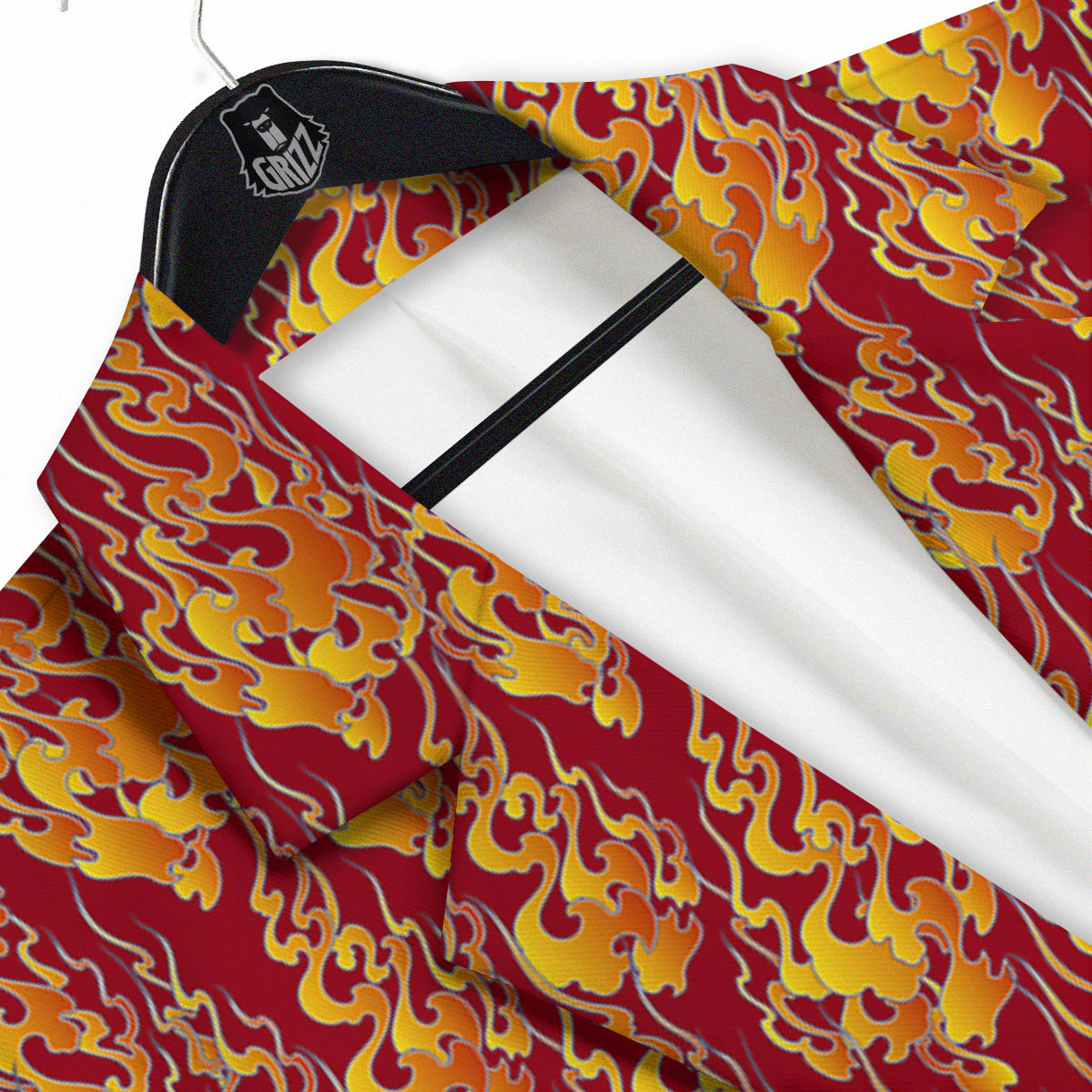 Flame Burning Japanese Art Print Pattern Men's Sport Coat-grizzshop