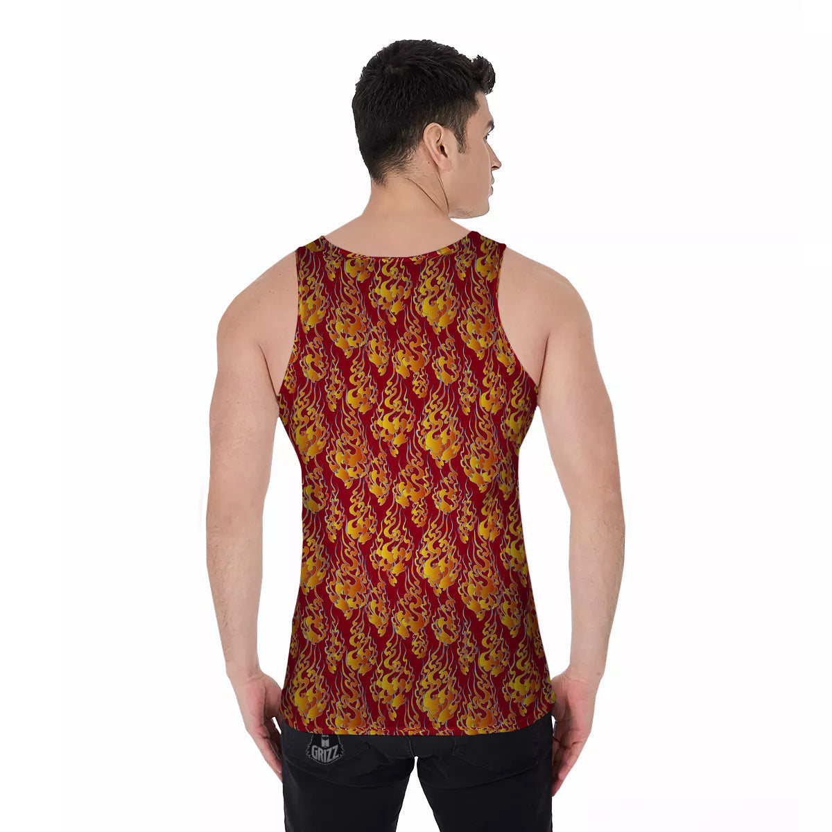 Flame Burning Japanese Art Print Pattern Men's Tank Top-grizzshop