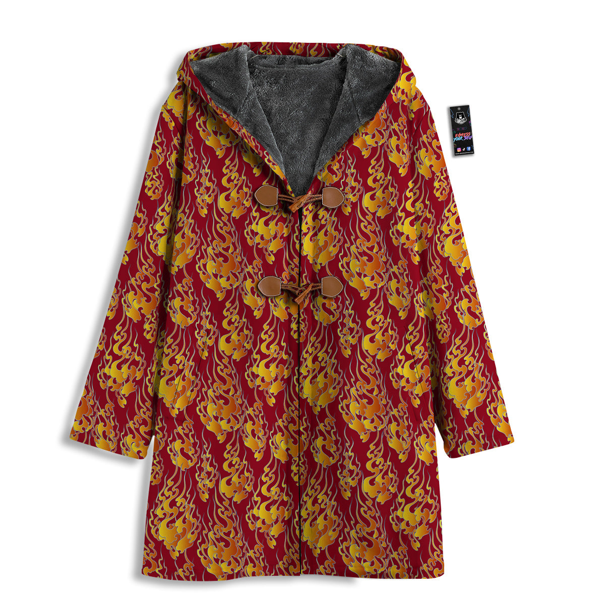 Flame Burning Japanese Art Print Pattern Men's Windbreaker Jacket-grizzshop