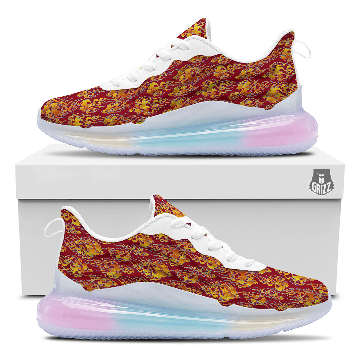Flame Burning Japanese Art Print Pattern Running Sneakers-grizzshop