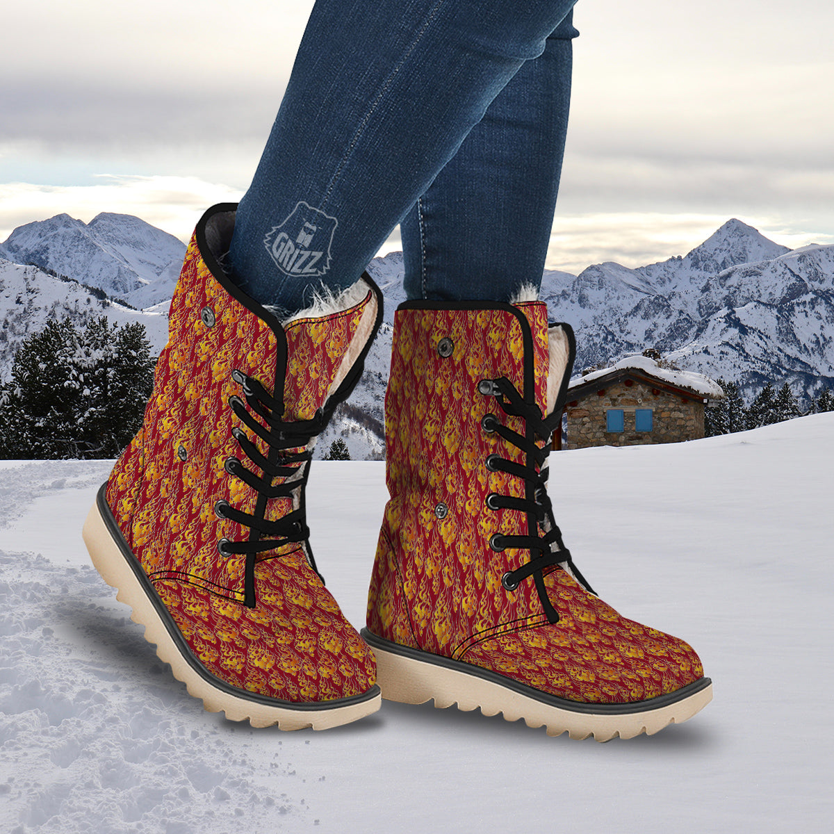 Flame Burning Japanese Art Print Pattern Snow Boots-grizzshop
