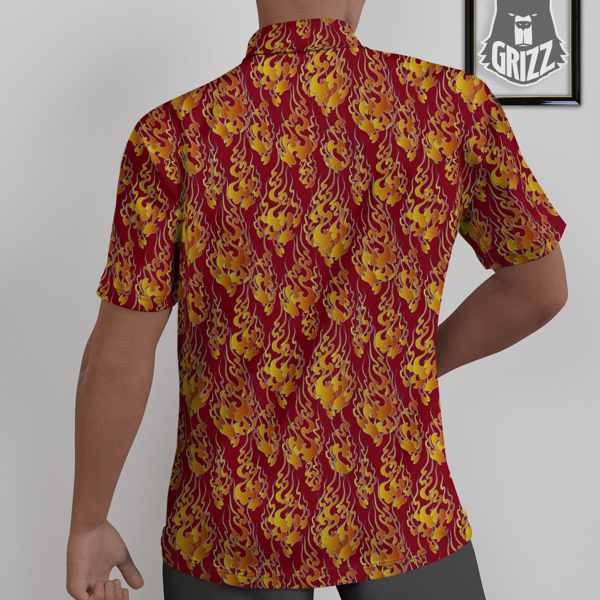 Flame Burning Japanese Art Print Pattern Untucked Shirts-grizzshop