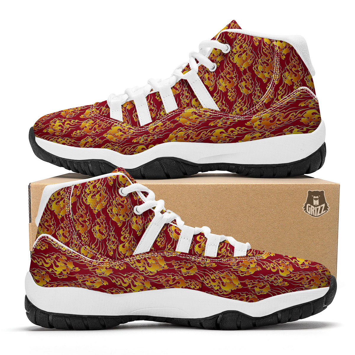 Flame Burning Japanese Art Print Pattern White Bball Shoes-grizzshop