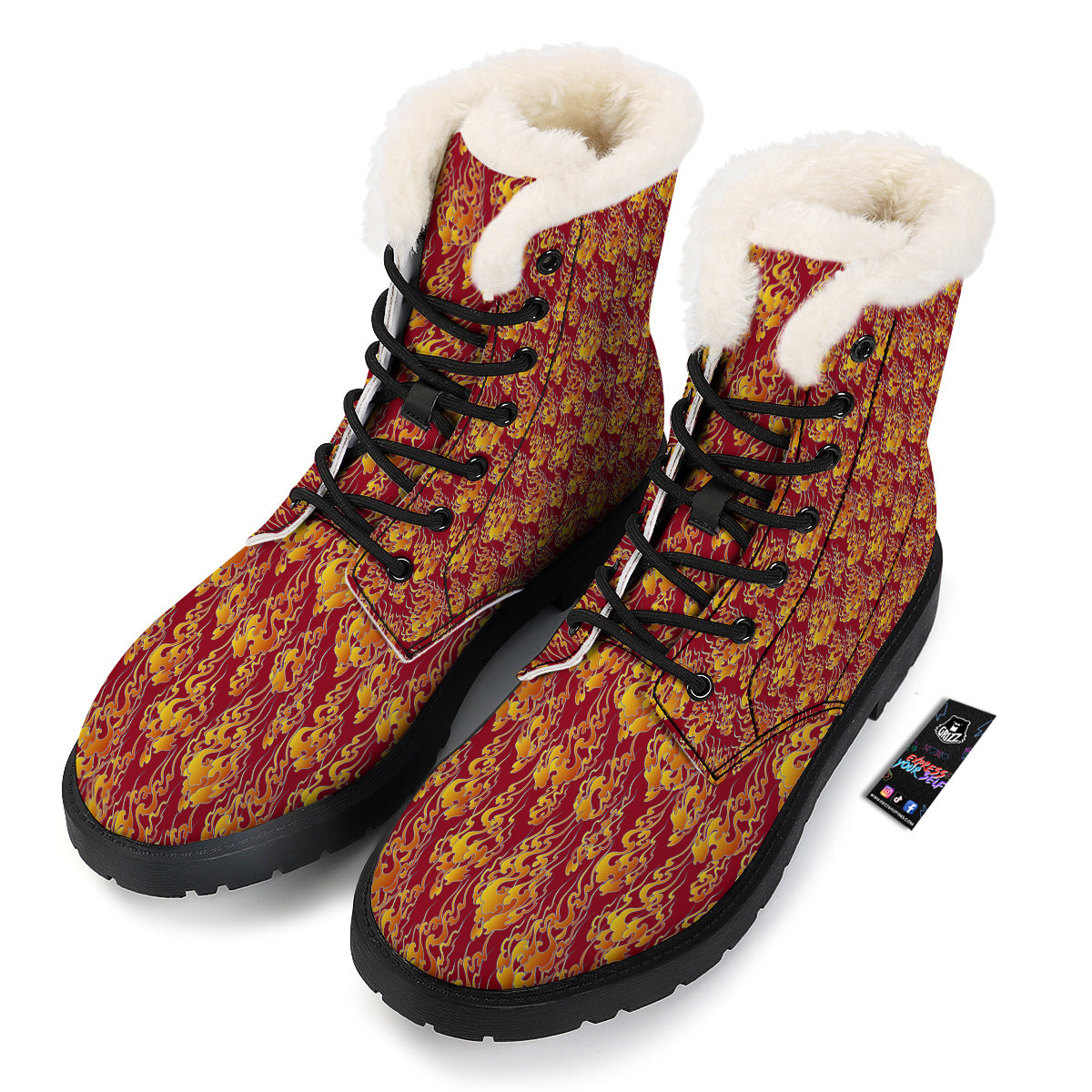 Flame Burning Japanese Art Print Pattern Winter Boots-grizzshop