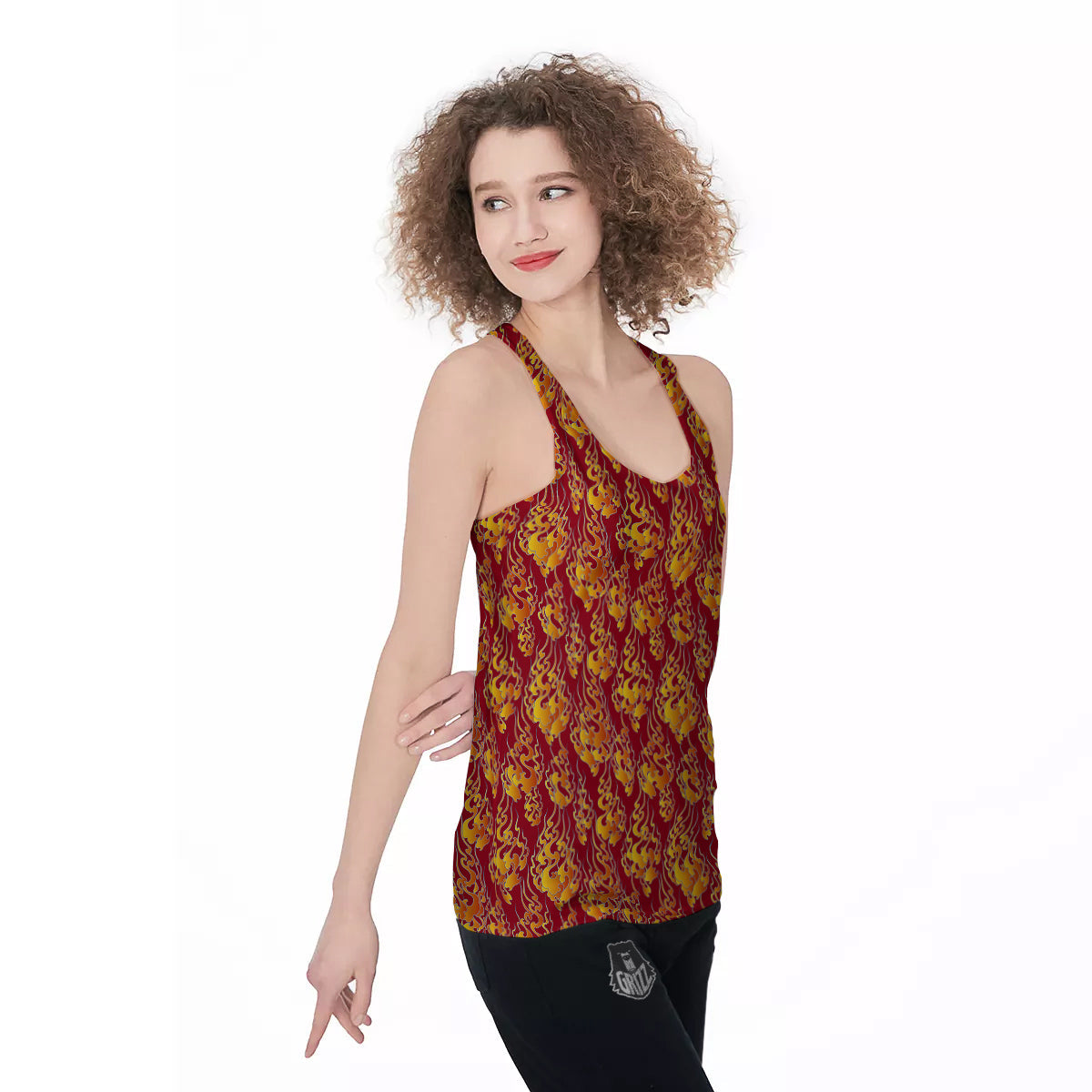 Flame Burning Japanese Art Print Pattern Women's Racerback Tank Top-grizzshop