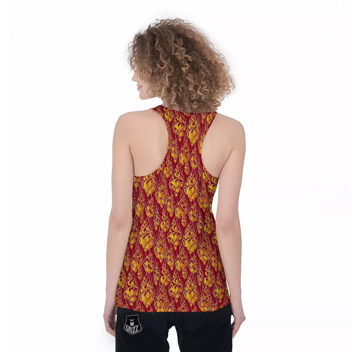 Flame Burning Japanese Art Print Pattern Women's Racerback Tank Top-grizzshop