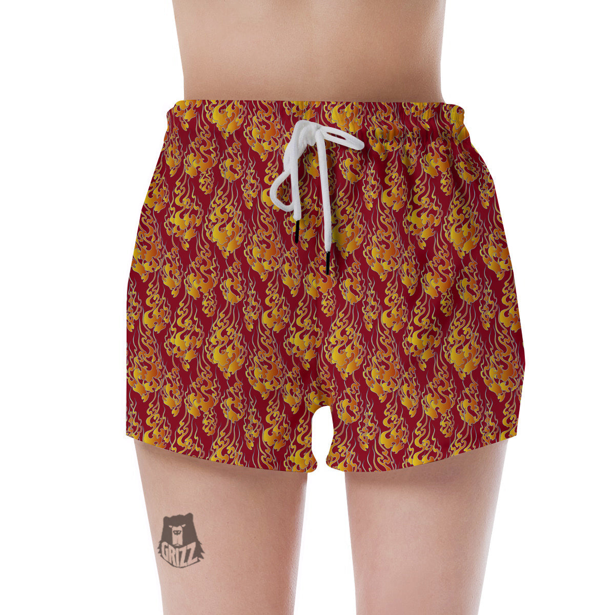 Flame Burning Japanese Art Print Pattern Women's Shorts-grizzshop