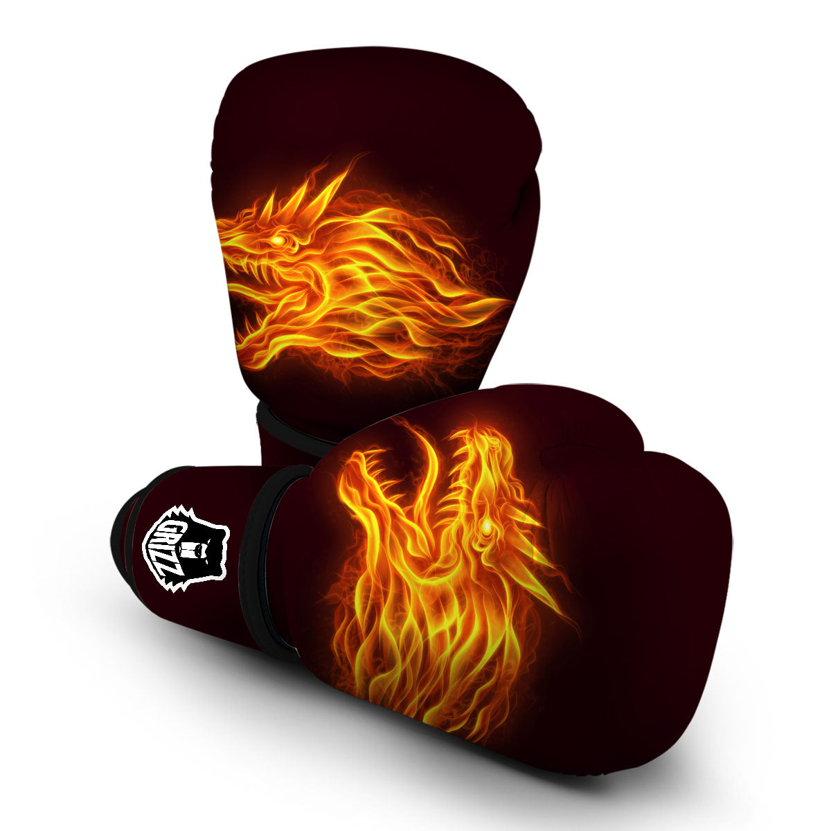 Flame Dragon Print Boxing Gloves-grizzshop