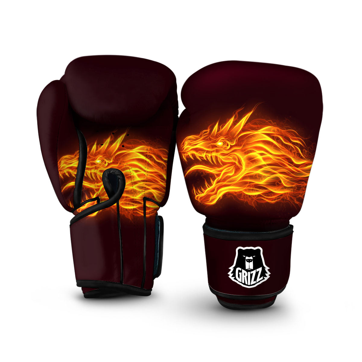 Flame Dragon Print Boxing Gloves-grizzshop