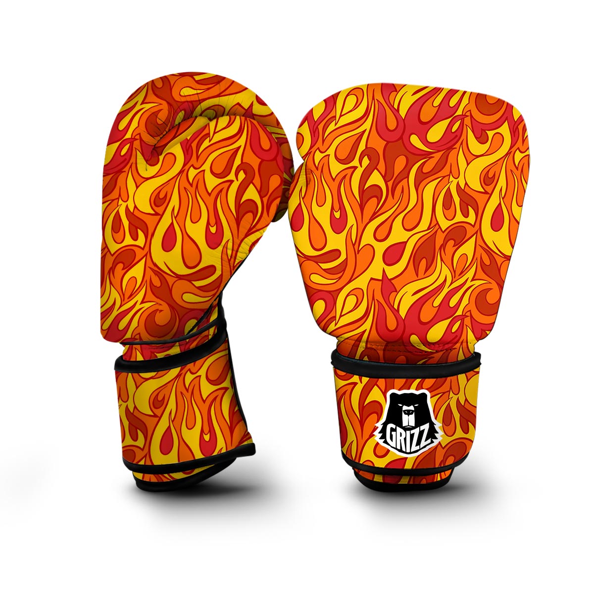 Flame Fire Print Pattern Boxing Gloves-grizzshop