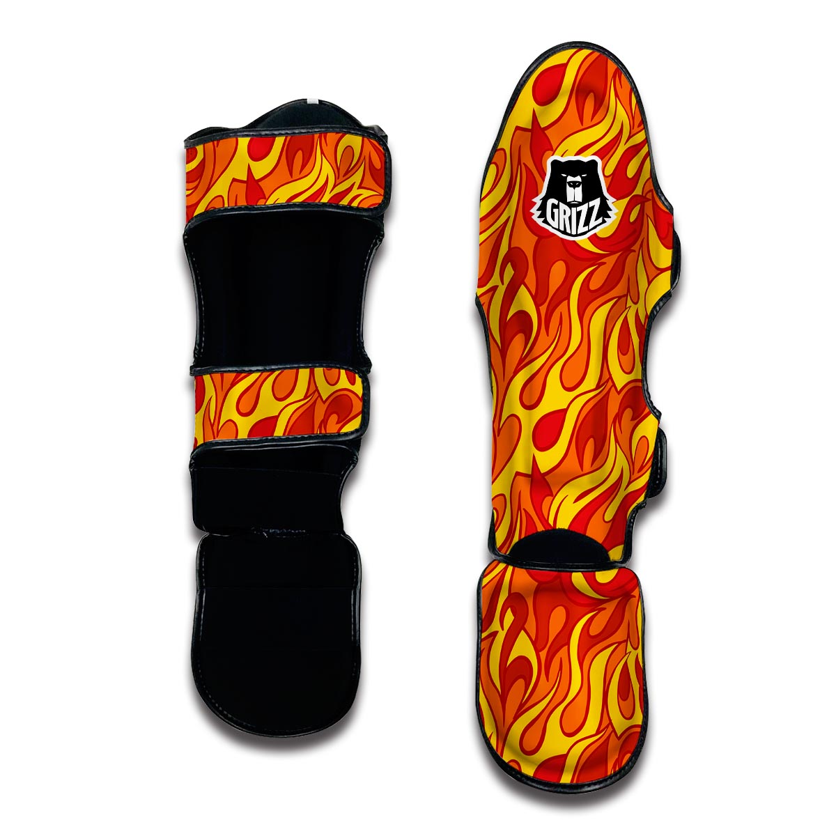 Flame Fire Print Pattern Muay Thai Shin Guards-grizzshop