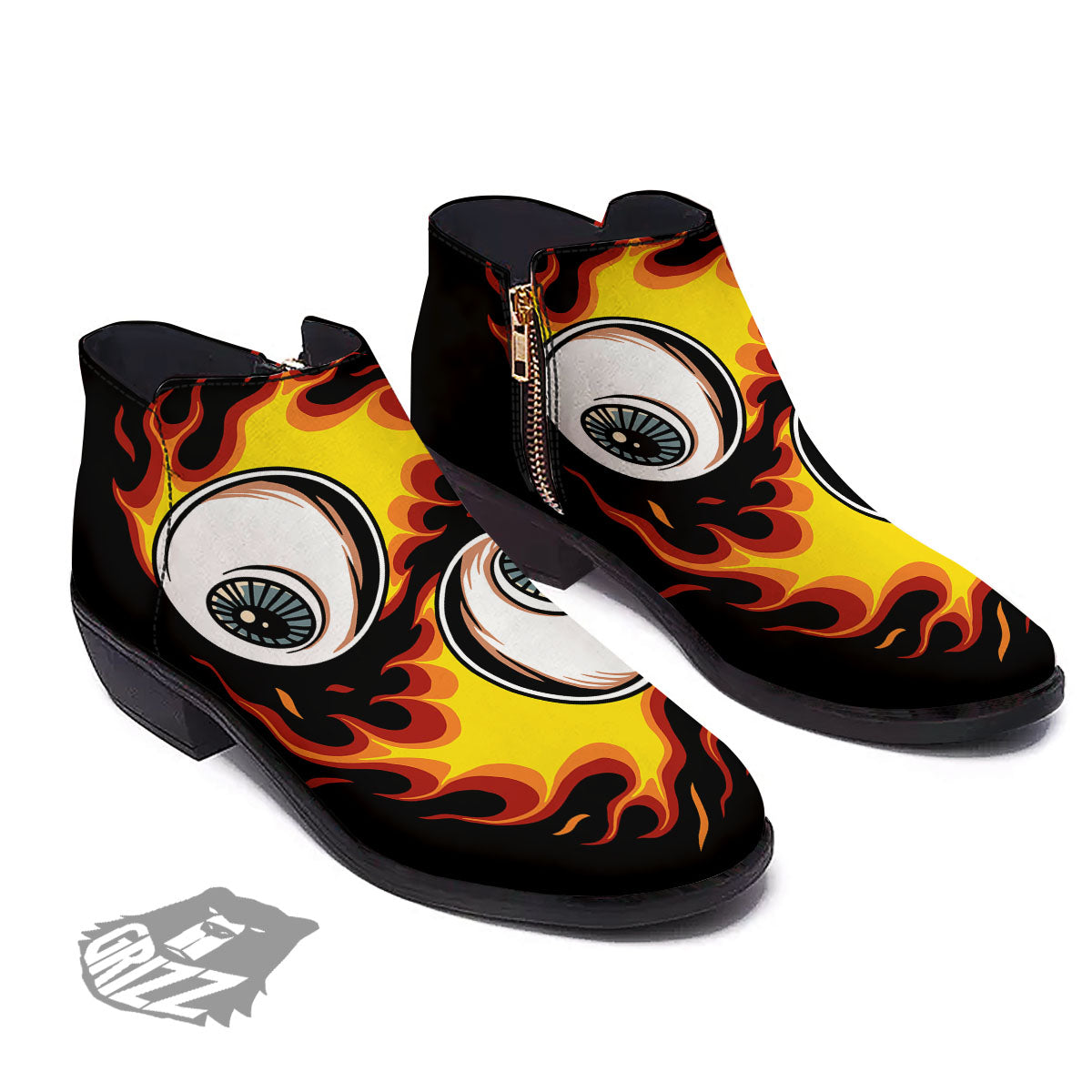 Flaming Eye Print Ankle Boots-grizzshop