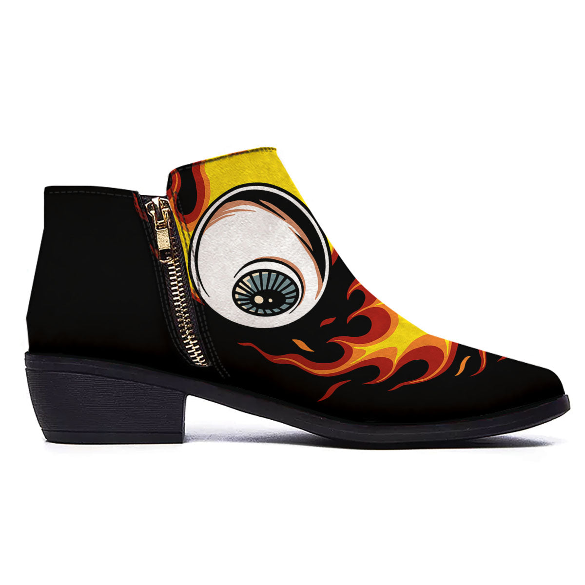 Flaming Eye Print Ankle Boots-grizzshop