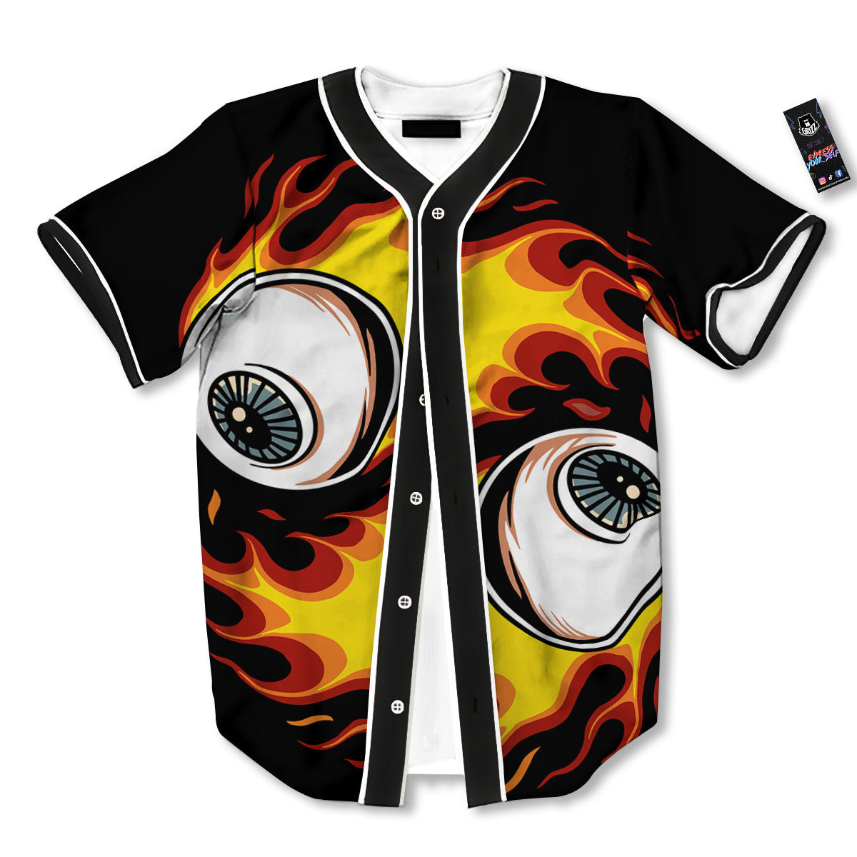 Flaming Eye Print Baseball Jersey-grizzshop