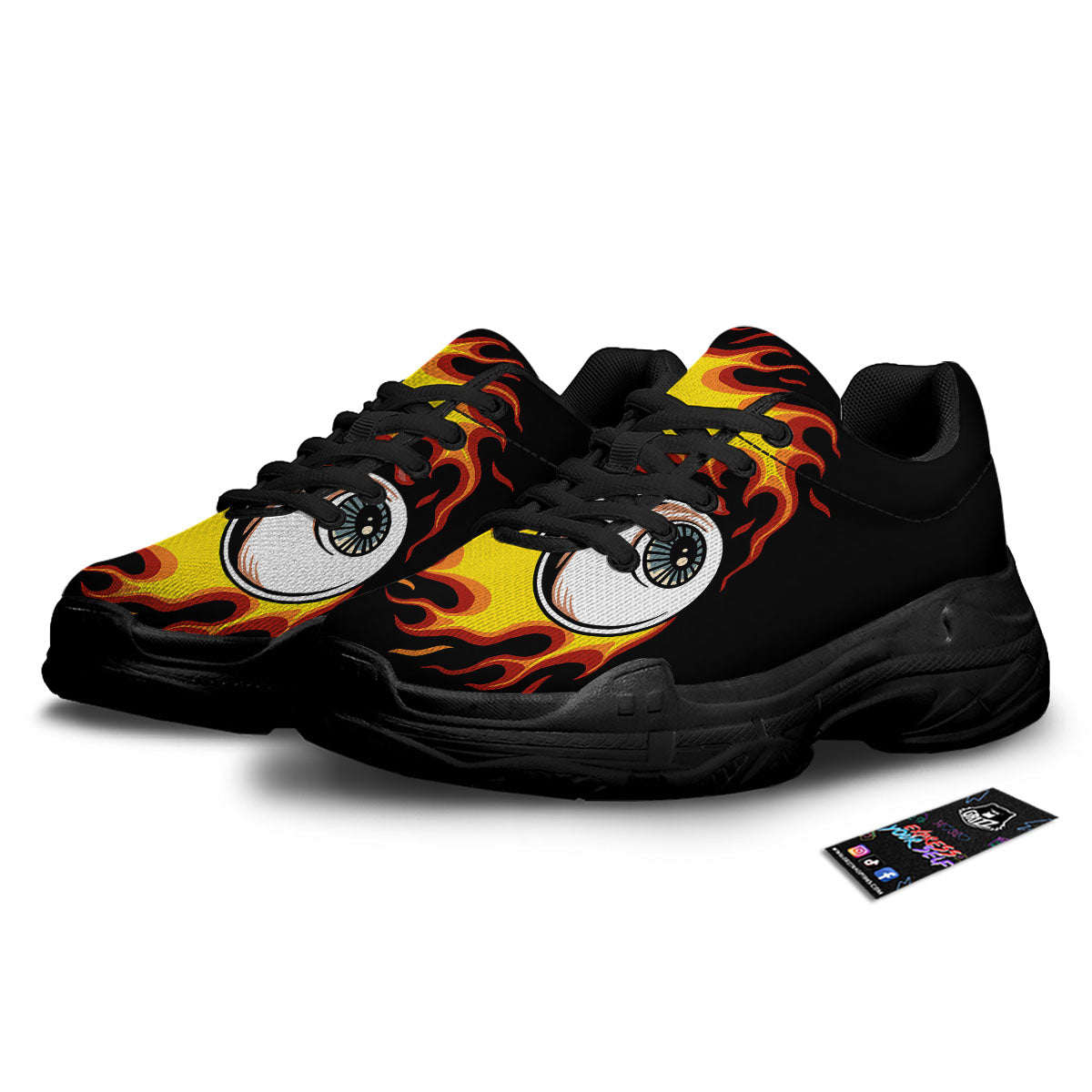 Flaming Eye Print Black Chunky Shoes-grizzshop