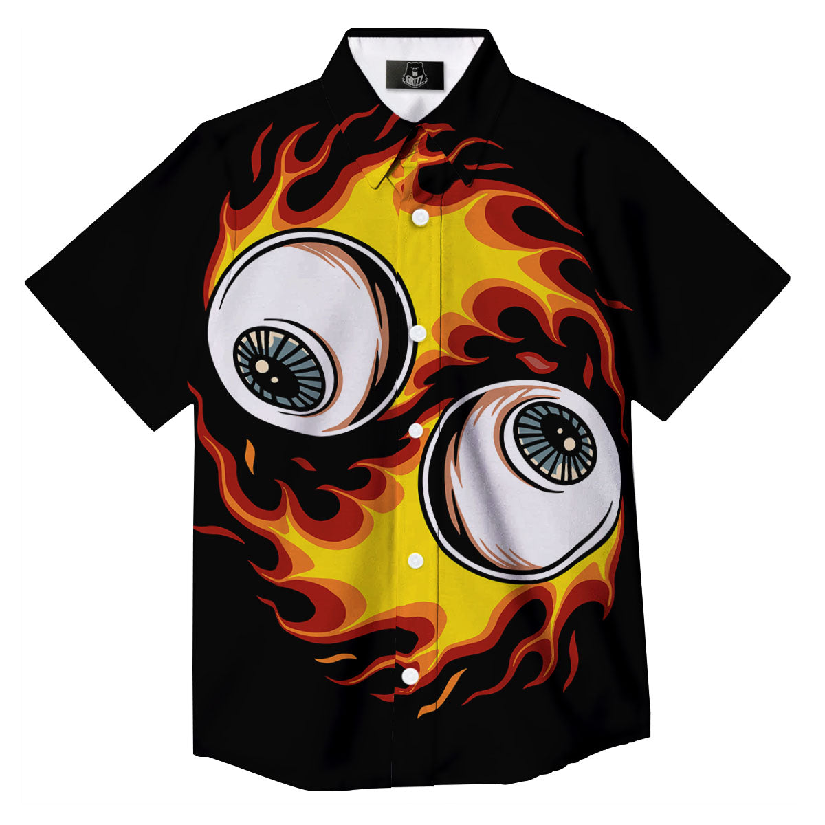 Flaming Eye Print Button Up Shirt-grizzshop