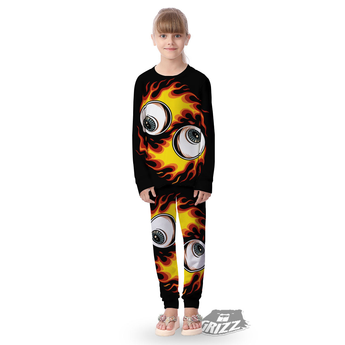 Flaming Eye Print Kid's Pajamas-grizzshop