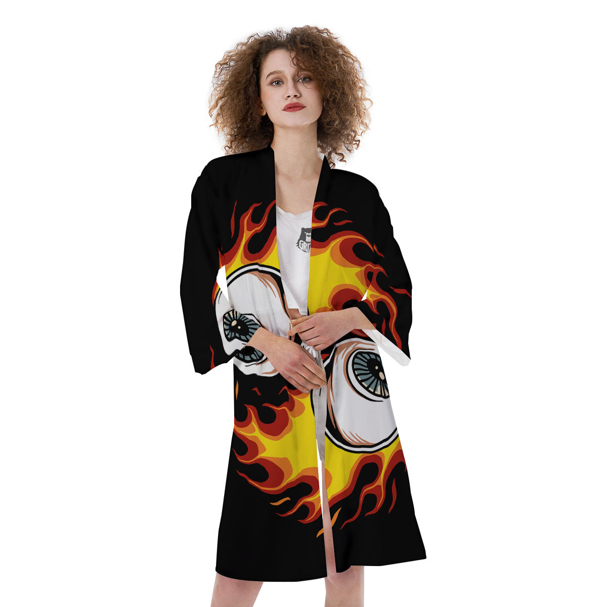 Flaming Eye Print Kimono-grizzshop