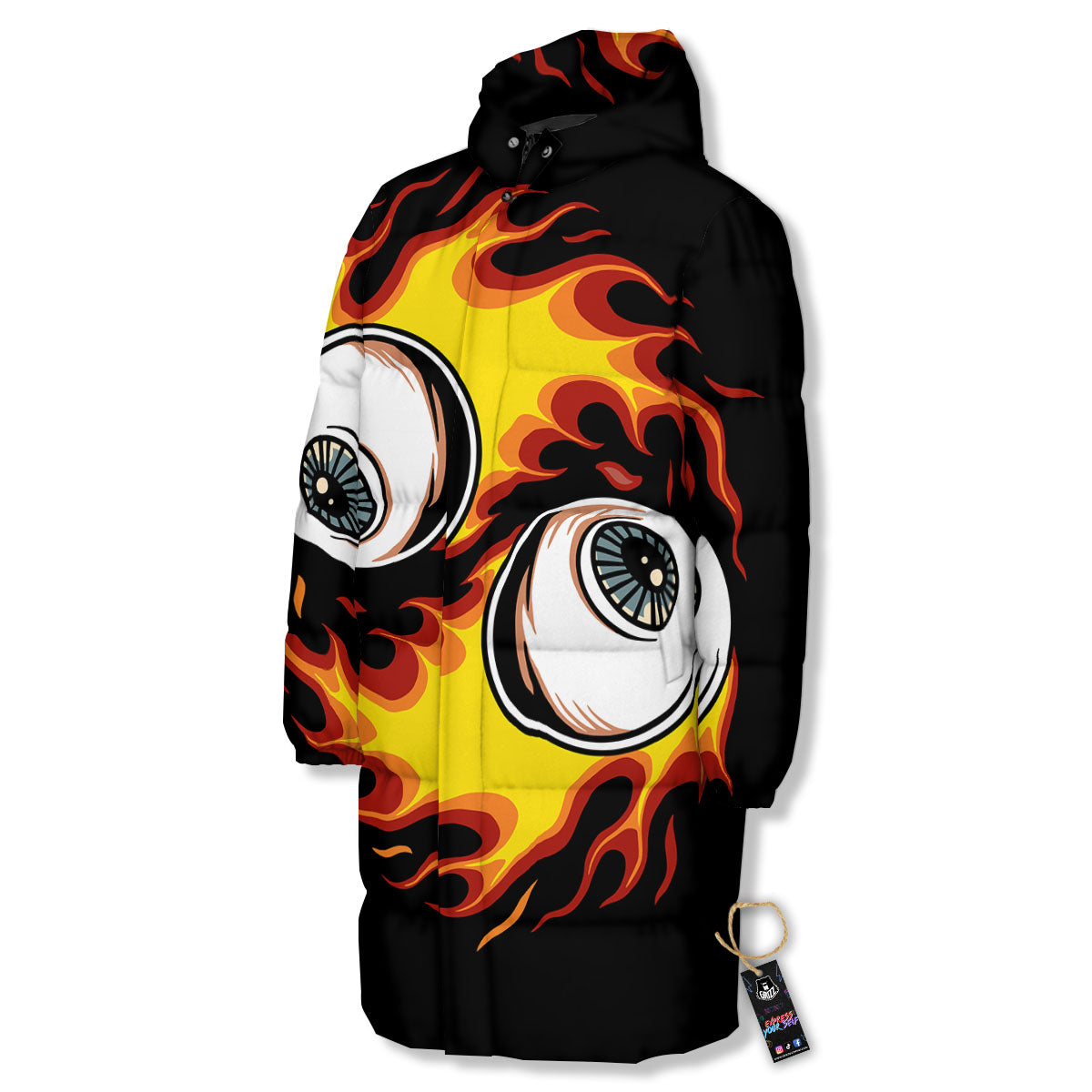 Flaming Eye Print Long Down Jacket-grizzshop