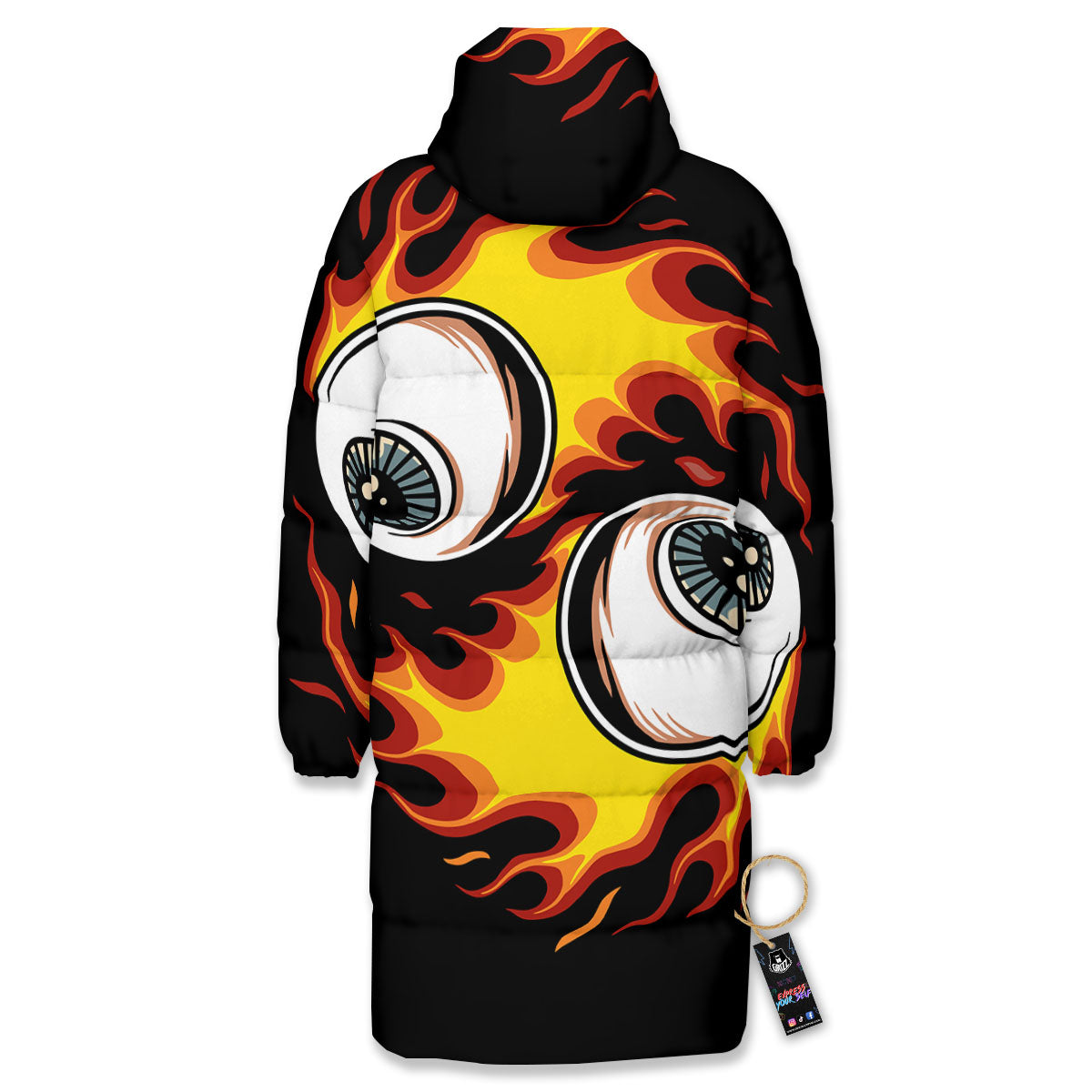 Flaming Eye Print Long Down Jacket-grizzshop