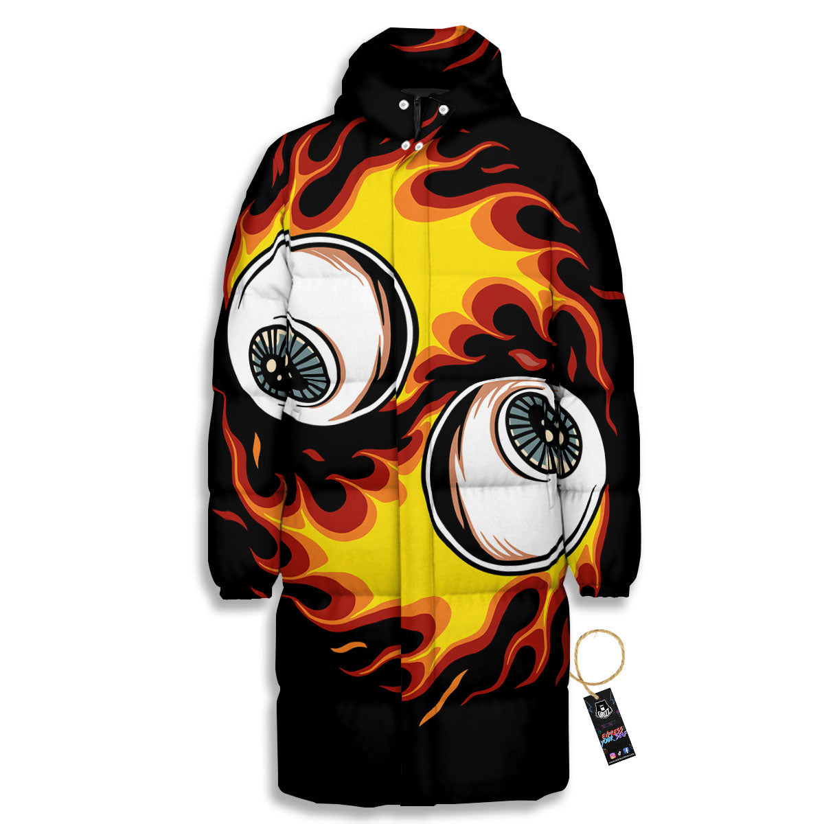 Flaming Eye Print Long Down Jacket-grizzshop
